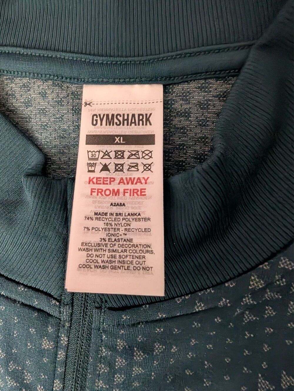 GYMSHARK Sport Seamless 1/4 Zip Pullover XL Winter Teal Patterned Tech Shirt
